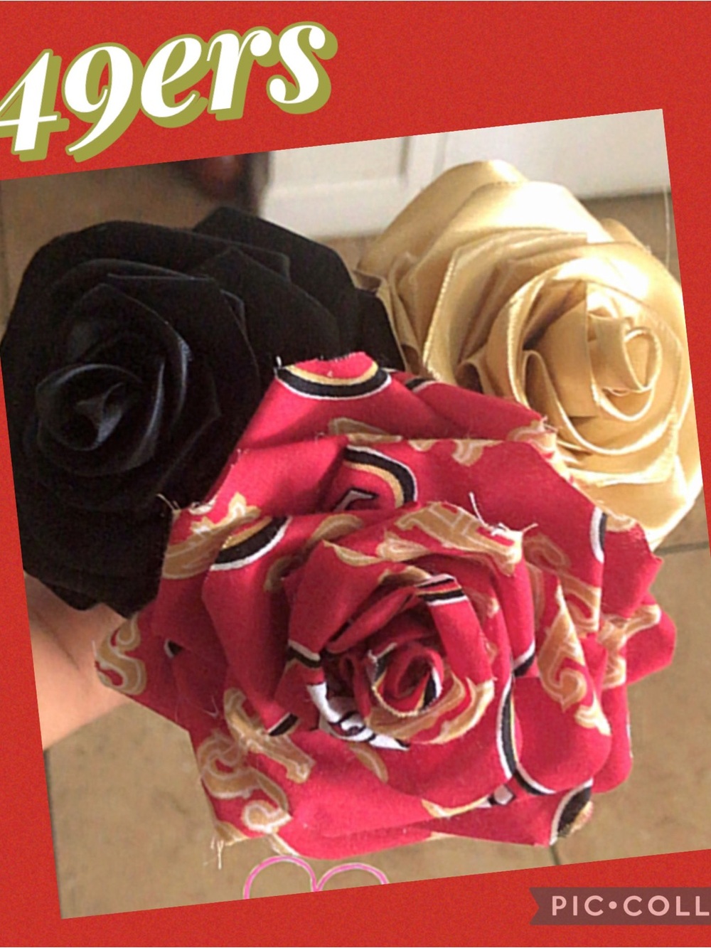 Handcrafted Fabric Rose Hair Clips - Red, Black & Gold